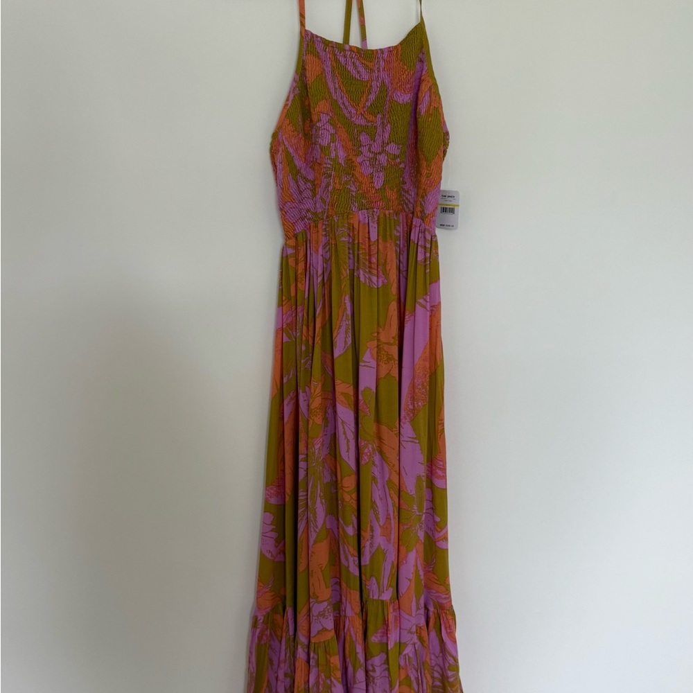 NWT Free People Orange Ruffled Tiered Halter Maxi Dress